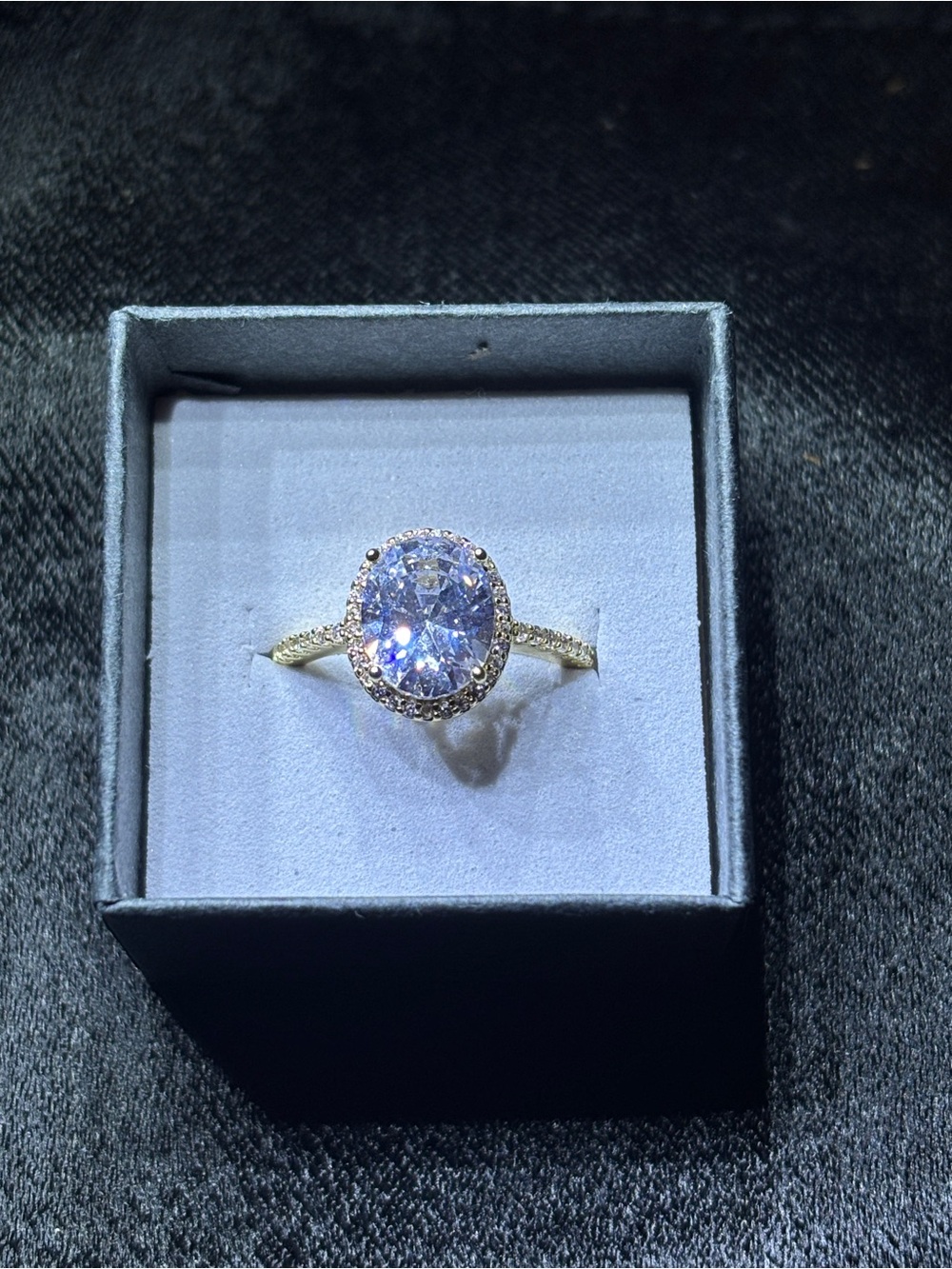 Yellow Gold Oval-Cut Halo Solitaire Ring Size 7